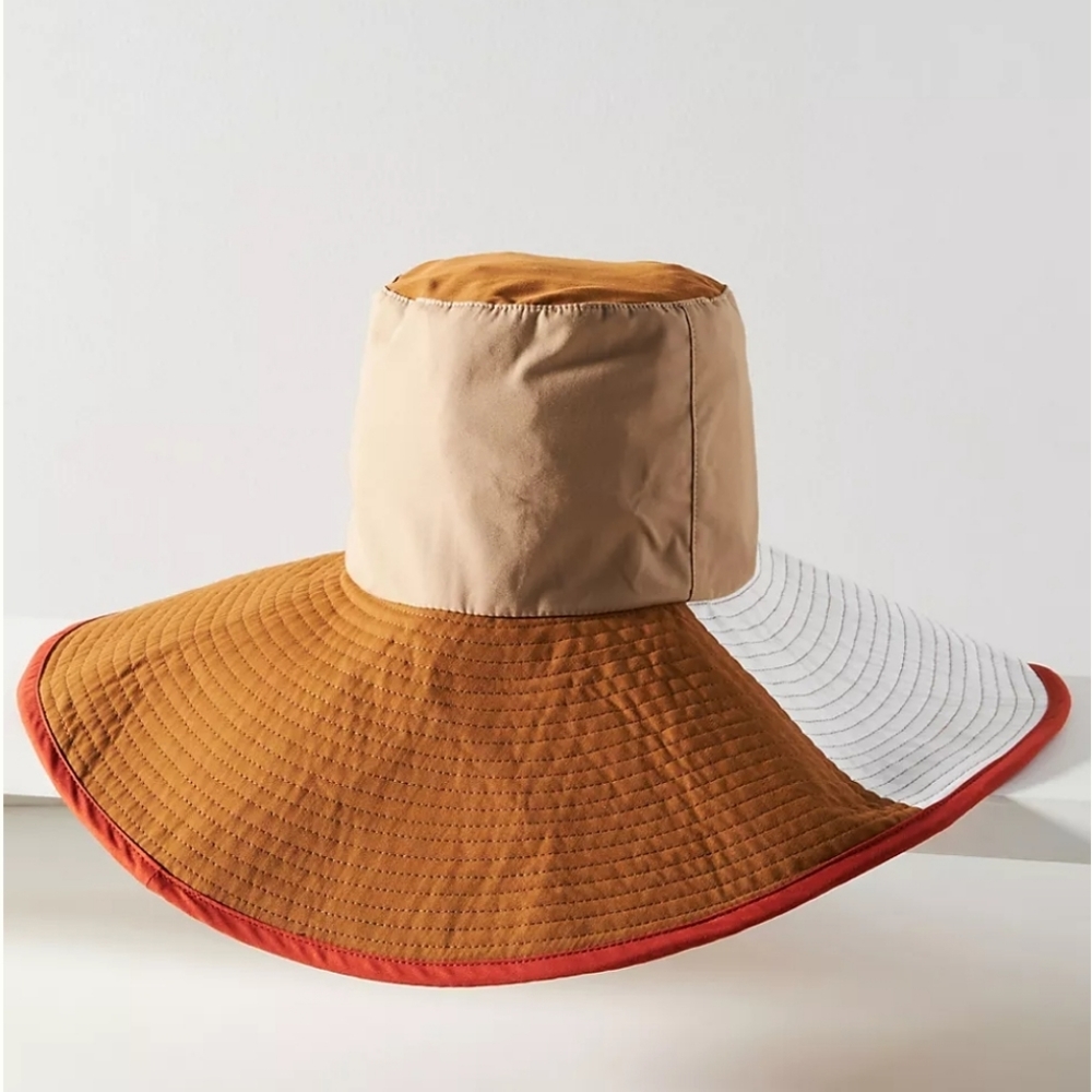 Anthropologie Brixton Colorblock Long Brim Bucket Hat - orange motif
